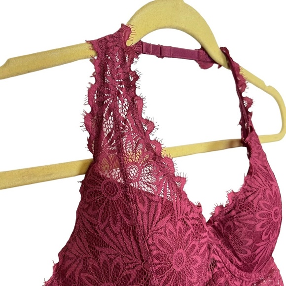 VICTORIA'S SECRET Pink Lace Floral Halter Lightly Lined BRALETTE Bra Underwire S - Picture 6 of 16